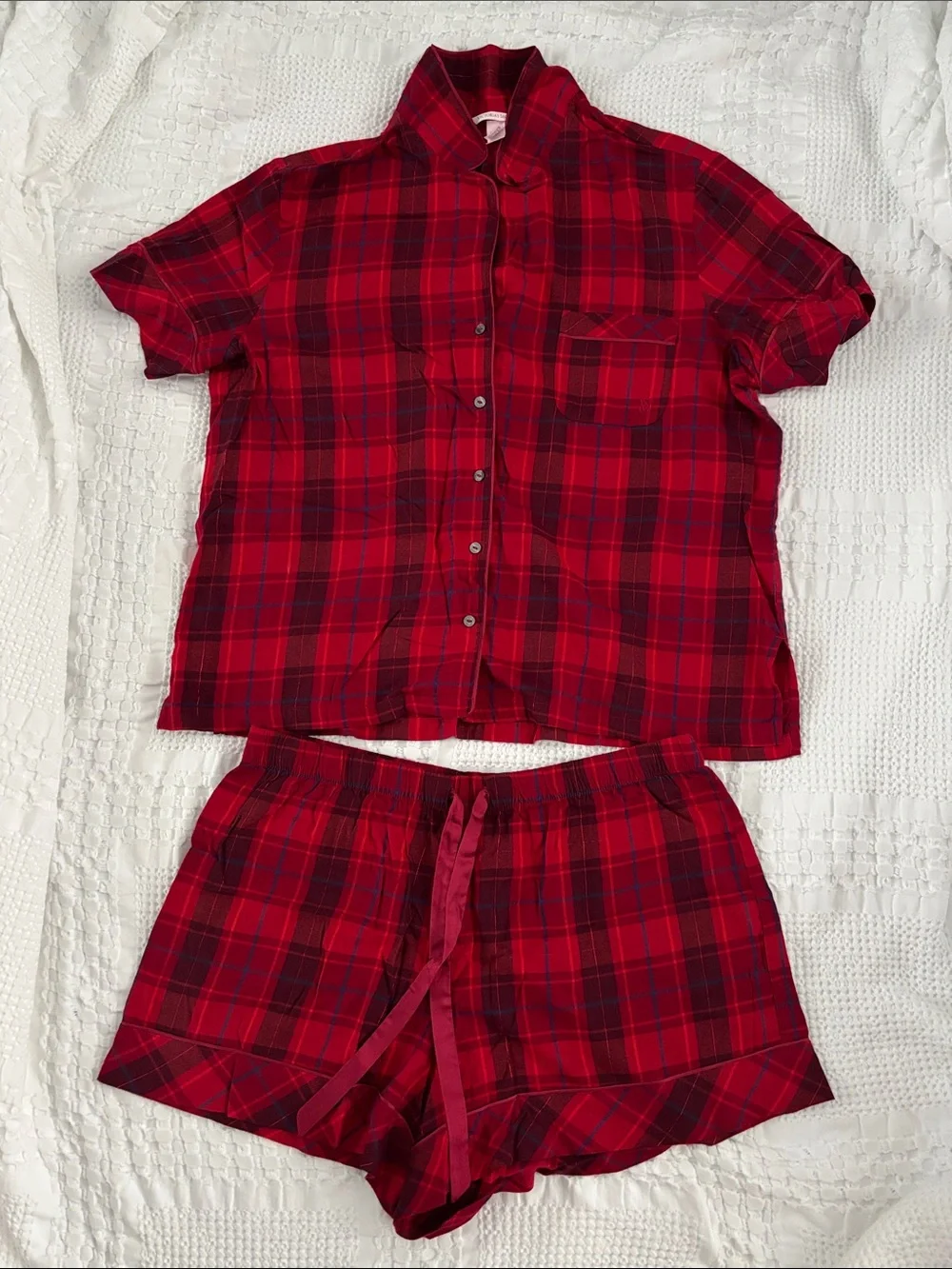 Victoria's Secret Red Plaid Short-Sleeve Pajama Set Size XL